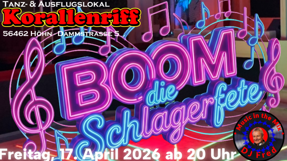 Location: Tanzlokal Korallenriff - Motto: Boom, die Schlagerparty