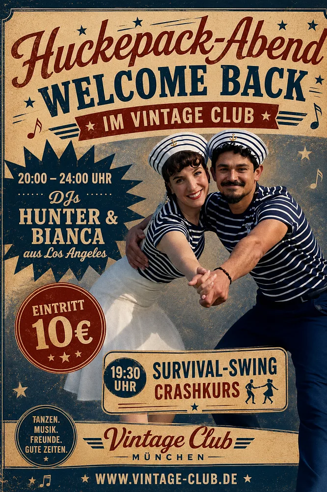 Location: Vintage Club - Motto: 🎶 Welcome Back – Huckepack-Abend! 🎶