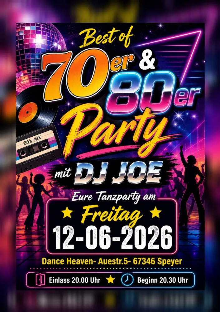 Location: Dance Heaven Speyer - Motto: Tanzparty "Best of 70er & 80er" mit DJ Joe