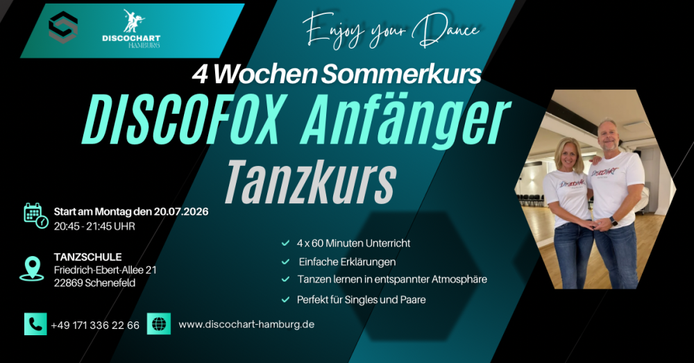 Location: Tanzschule Schenefeld - Motto: 4‑wöchiger Discofox Sommerkurs für Anfänger mit Vorkenntniss
