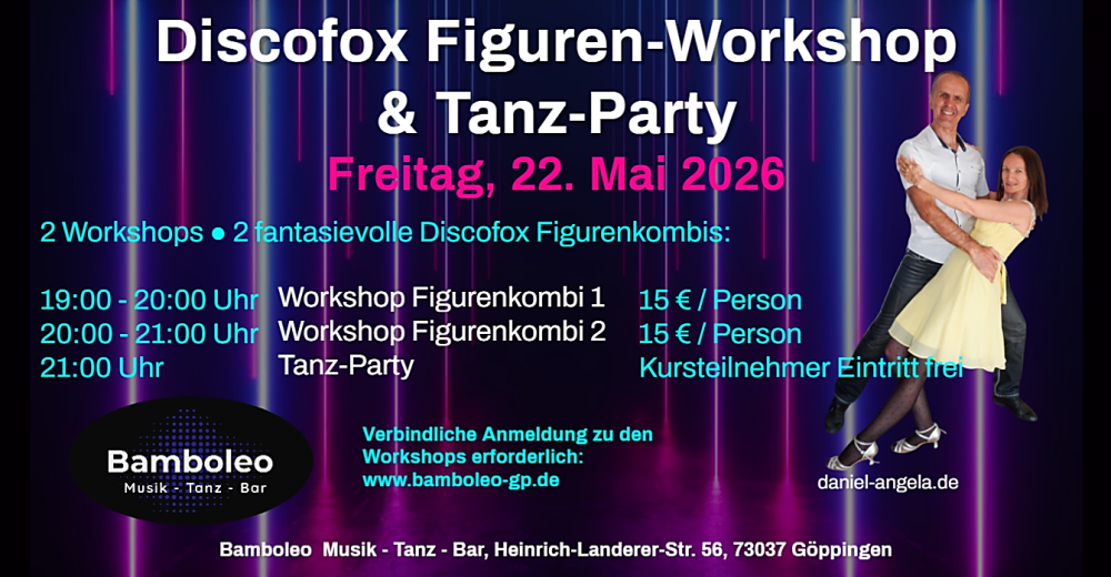 Location: Bamboleo Göppingen - Motto: Discofox Figuren-Workshops im Bamboleo, 73037 Göppingen