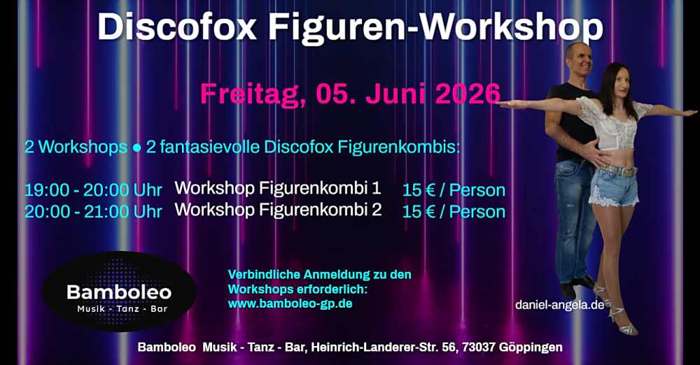 Location: Bamboleo Göppingen - Motto: Discofox Figuren-Workshops im Bamboleo, 73037 Göppingen
