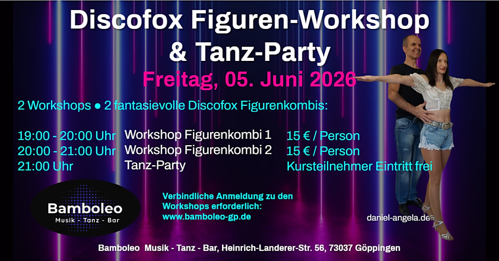 Location: Bamboleo Göppingen - Motto: Discofox Figuren-Workshops im Bamboleo, 73037 Göppingen