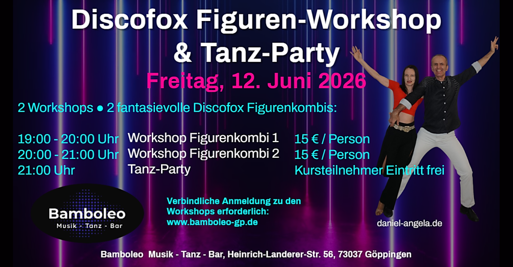 Location: Bamboleo Göppingen - Motto: Discofox Figuren-Workshops im Bamboleo, 73037 Göppingen