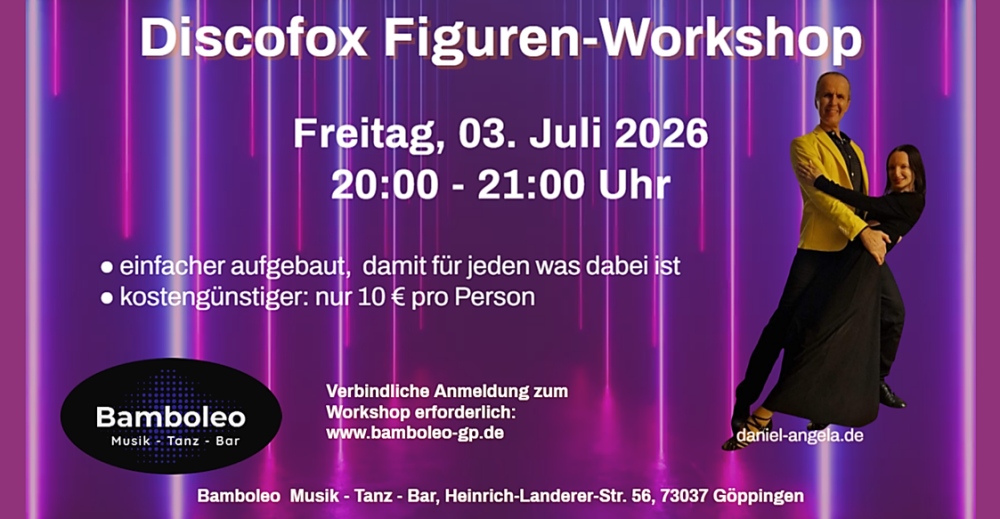 Location: Bamboleo Göppingen - Motto: Discofox Figuren-Workshop im Bamboleo, 73037 Göppingen