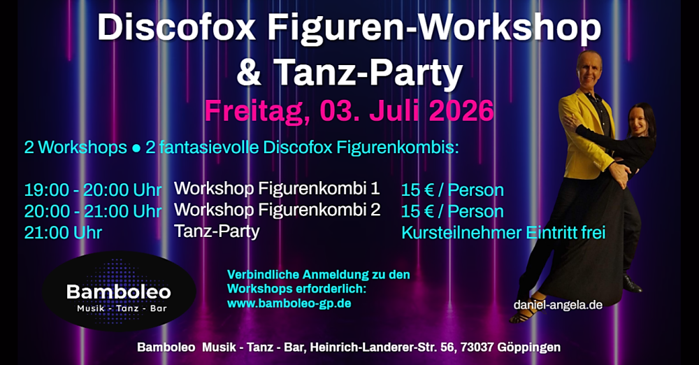 Location: Bamboleo Göppingen - Motto: Discofox Figuren-Workshops im Bamboleo, 73037 Göppingen