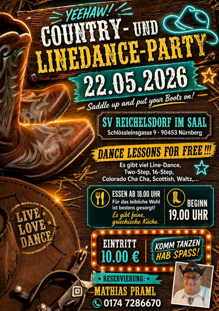 Location: SV Reichelsdorf Saal - Motto: Country- und Linedance-Party