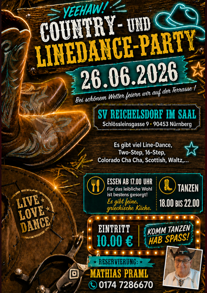 Location: SV Reichelsdorf Saal - Motto: Country- und Linedance-Party