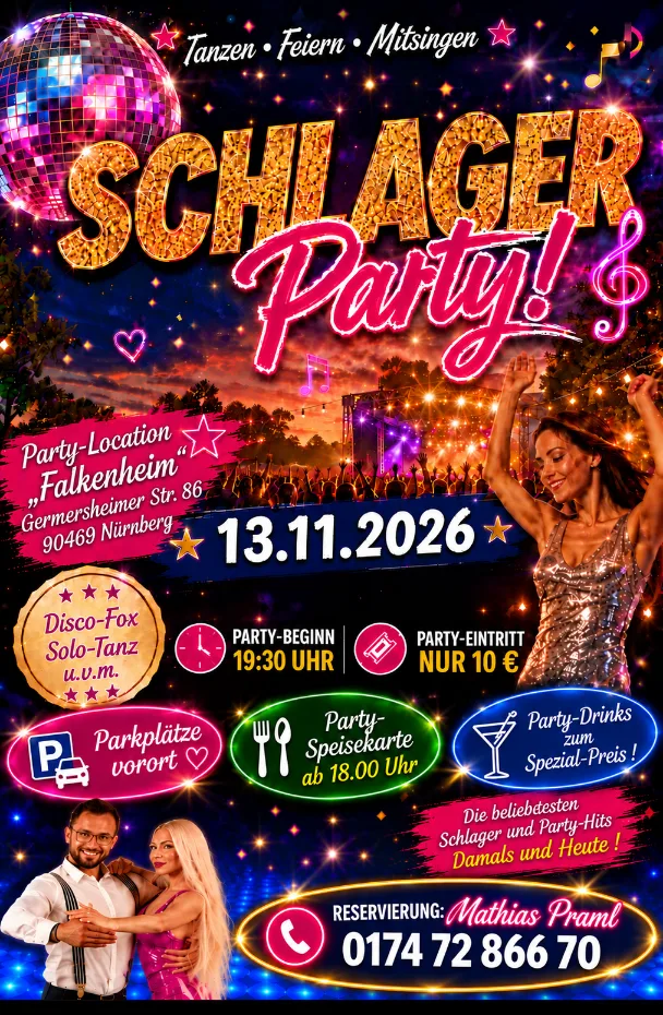 Location: Party-Location "Falkenheim" - Motto: Schlager-Party