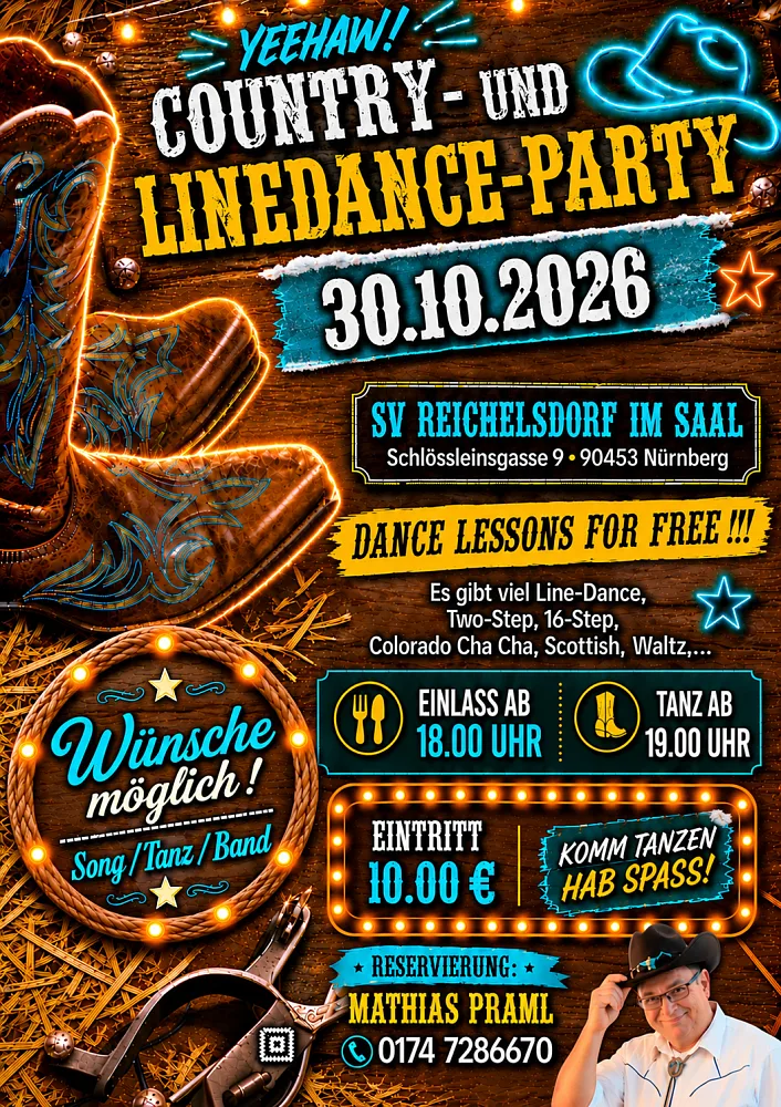 Location: SV Reichelsdorf Saal - Motto: Country- und Linedance-Party