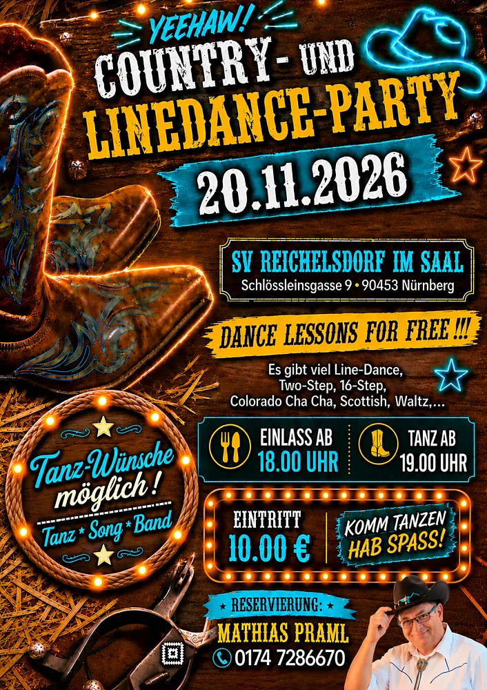 Location: SV Reichelsdorf Saal - Motto: Country- und Linedance-Party
