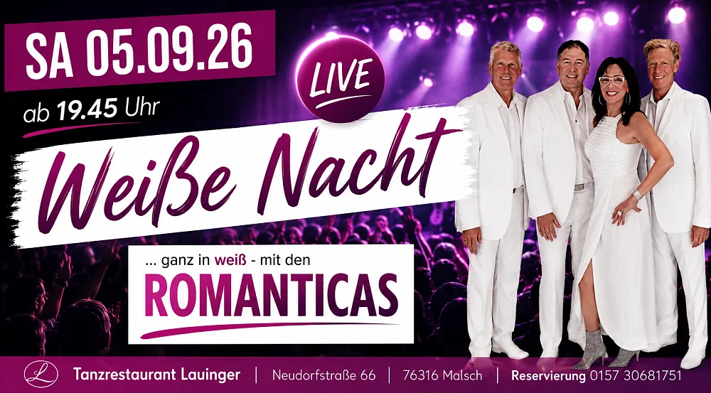 Location: Tanzlokal Lauinger - Motto: Tanzparty GANZ IN WEISS mit den ROMANTICAS & DJ KLAUS