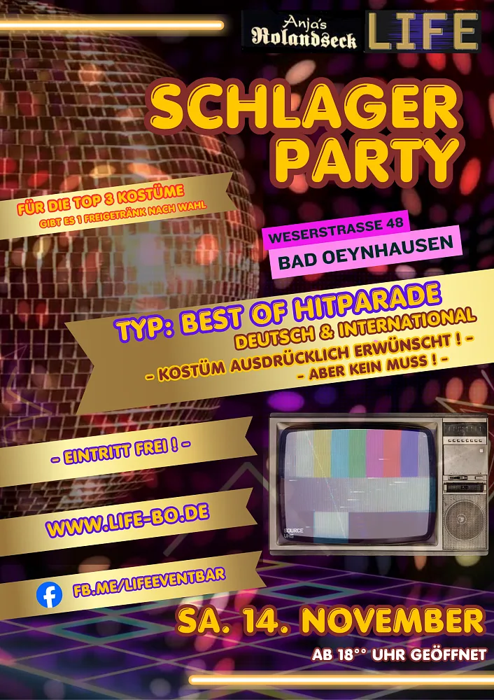 Location: LIFE Event Bar - Anja´s Rolandseck - Motto: Schlager Party - Typ: Hitparade