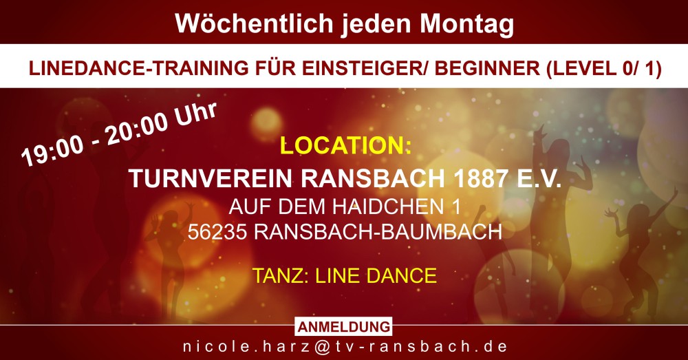 Location: Turnverein Ransbach 1887 e.V. - Motto: Linedance-Training für Einsteiger/ Beginner (Level 0/ 1)