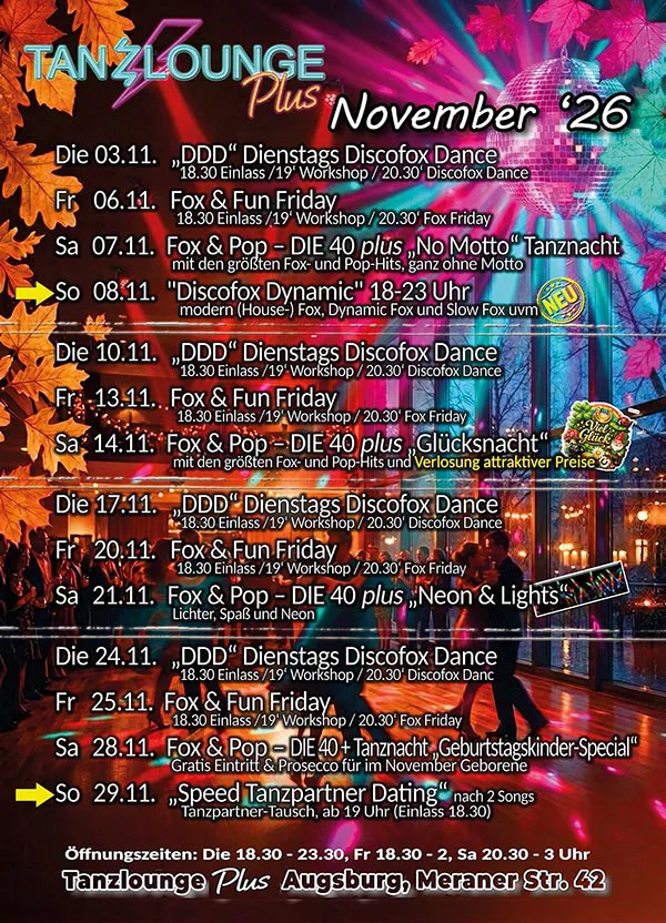 Location: Tanzlounge Plus - Motto: Monatsprogramm November