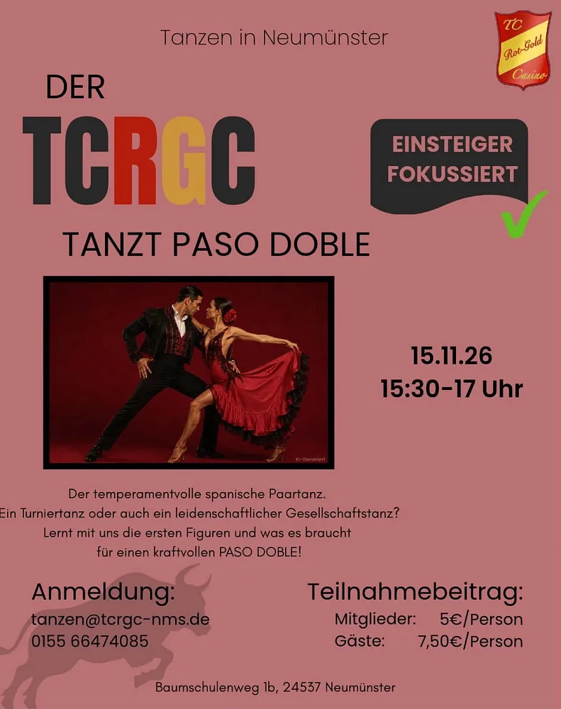 Location: Tanzclub Rot-Gold-Casino Neumünster e.V. - Vereinsheim der Gartenkolonie West - Motto: Workshop Paso Doble
