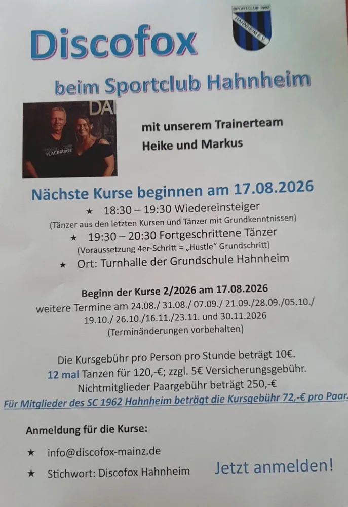 Location: SC Hahnheim - Motto: Discofox Kurs