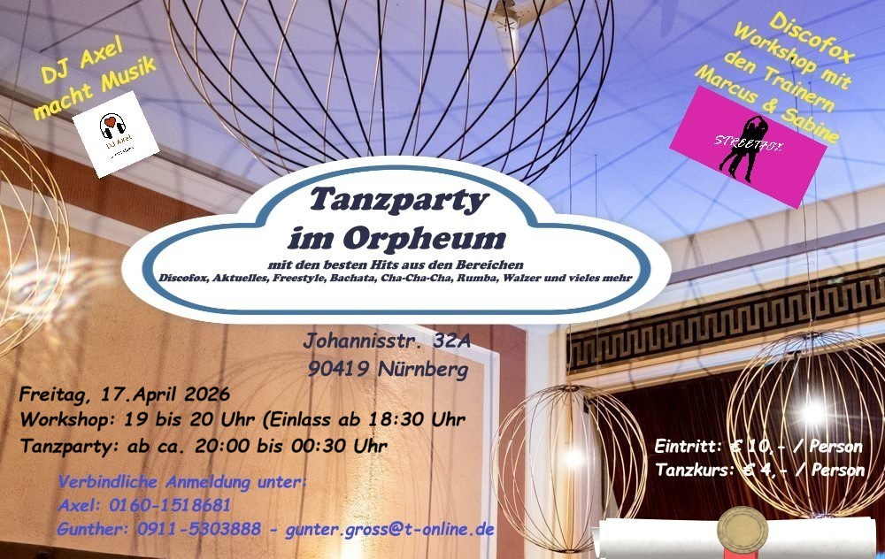 Location: Orpheum - Motto: Tanzparty und Workshop im Orpheum Nürnberg