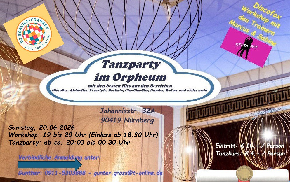 Location: Orpheum - Motto: Tanzparty und Workshop im Orpheum Nürnberg