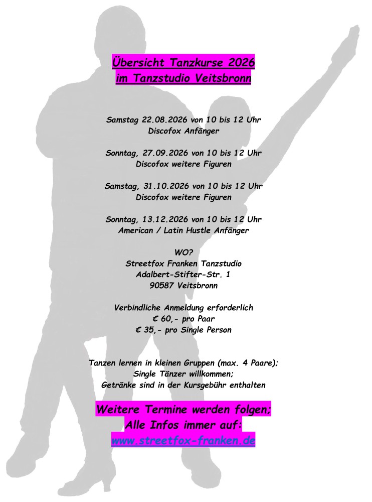 Location: Streetfox Franken - Motto: Tanzkurs Discofox